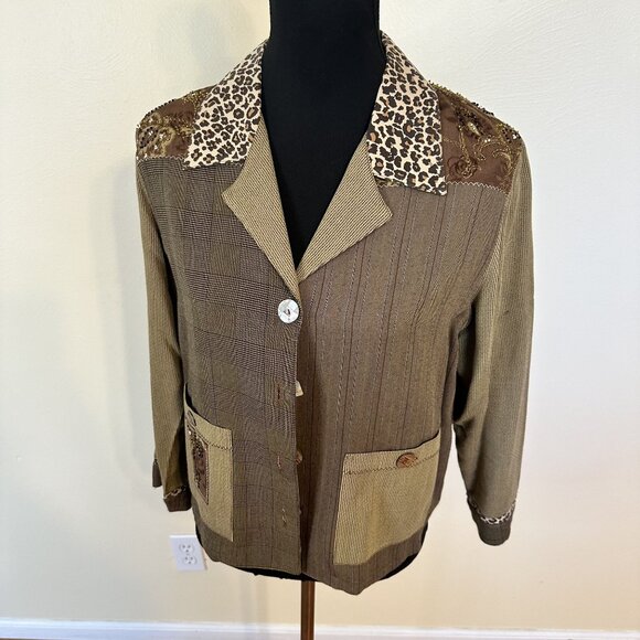 Faith By Celia Forrester Womens Brown Leopard Print  Jacket & Dress Set XS Vtg - Picture 8 of 13